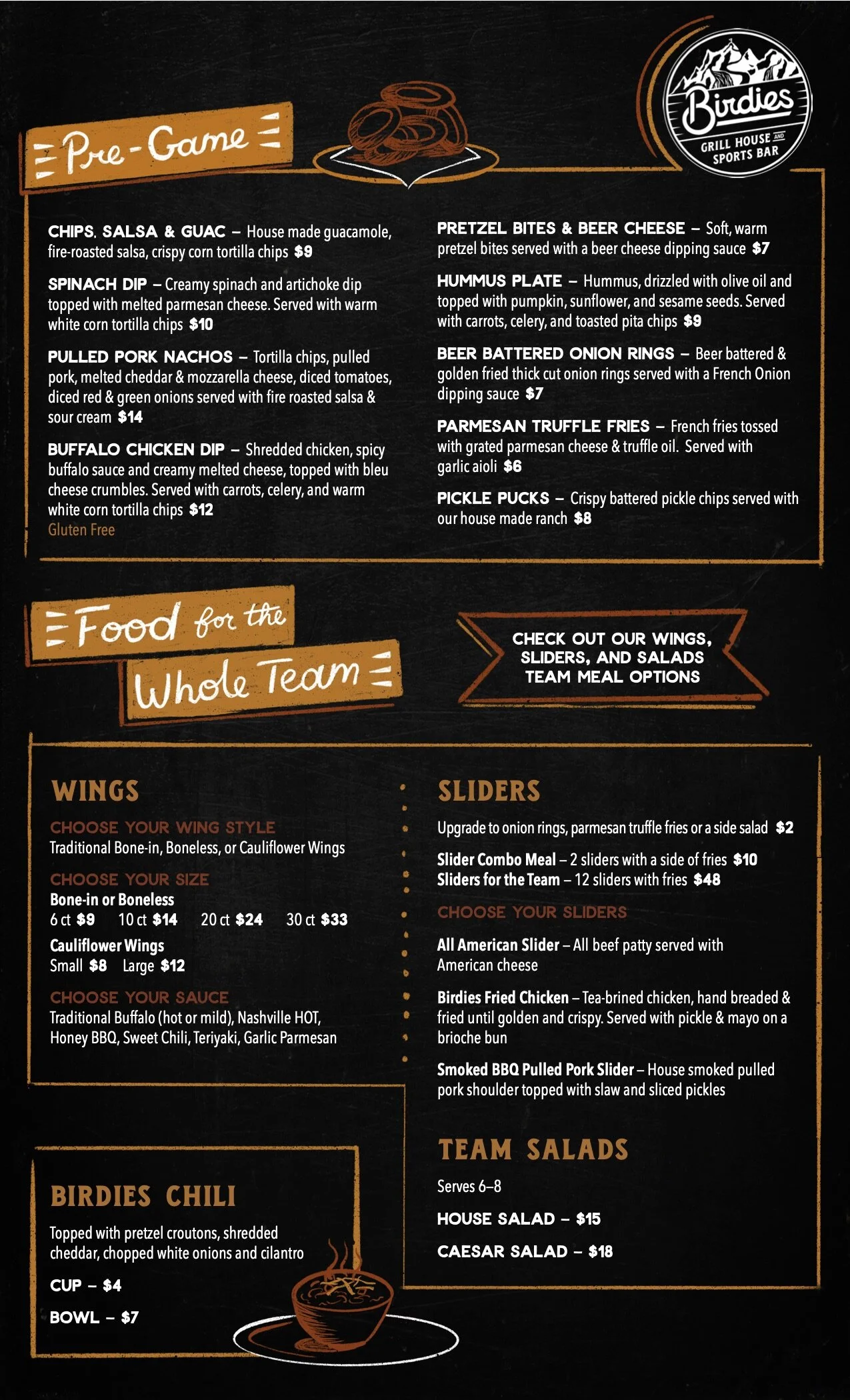 Birdies Wings Menu Store